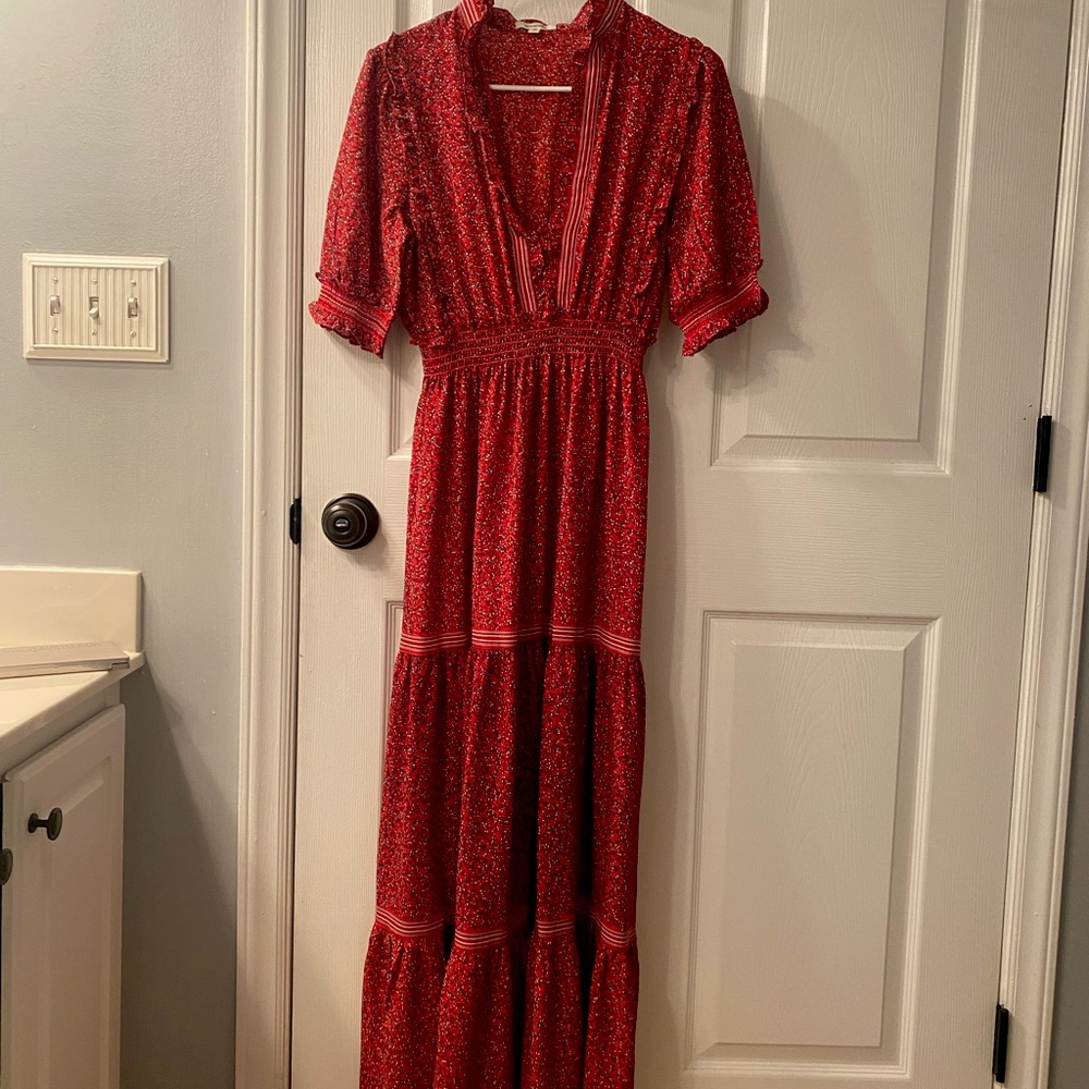 MAX STUDIO Printed Bubble Crepe Tiered Maxi Dress